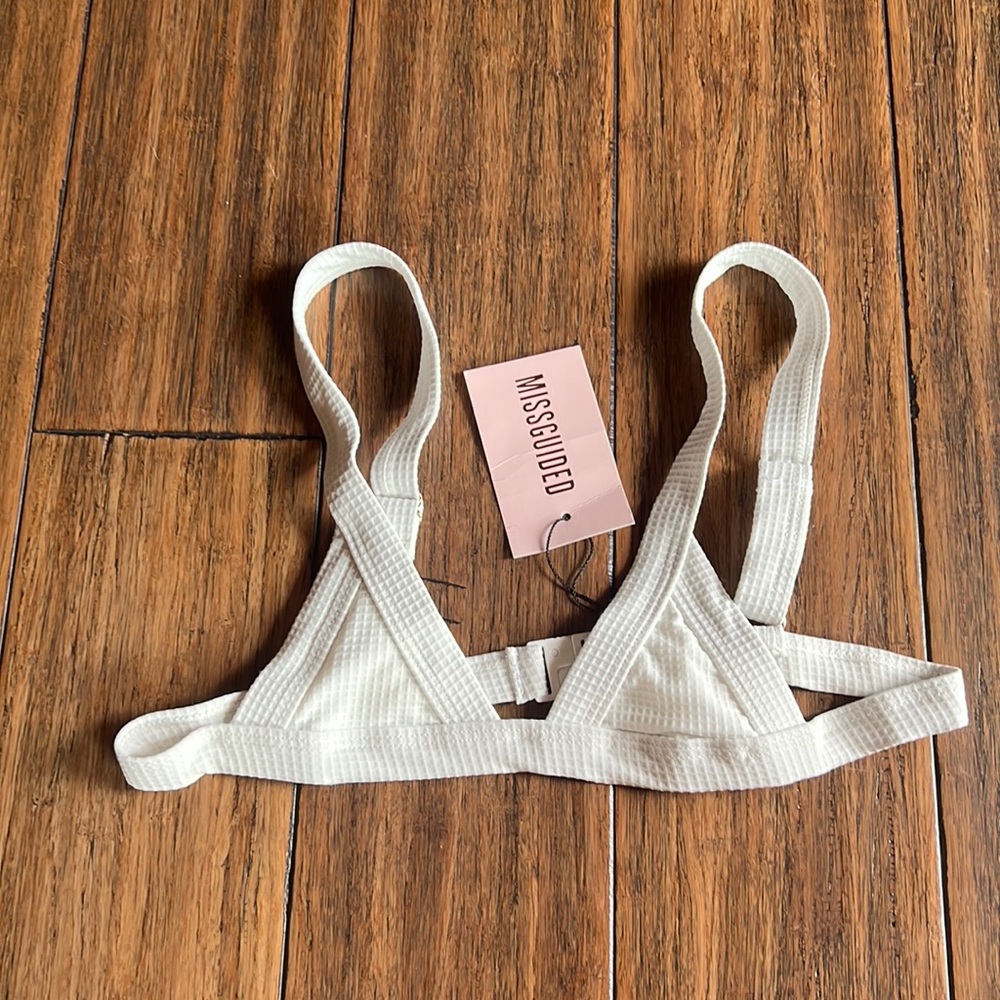 Missguided White Waffle Isty Bitsy Triangle Bikini Top